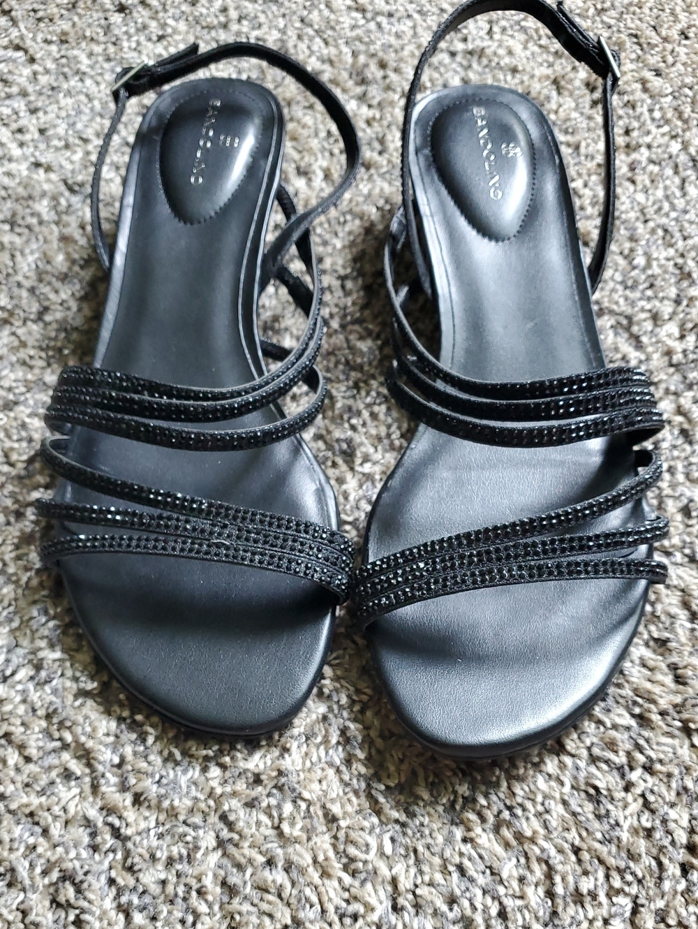 Bandolino Black Strappy Crystal-Accent Flat Sandals